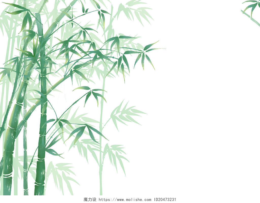 绿色手绘中国风古风水墨风竹子竹竿竹叶元素PNG素材